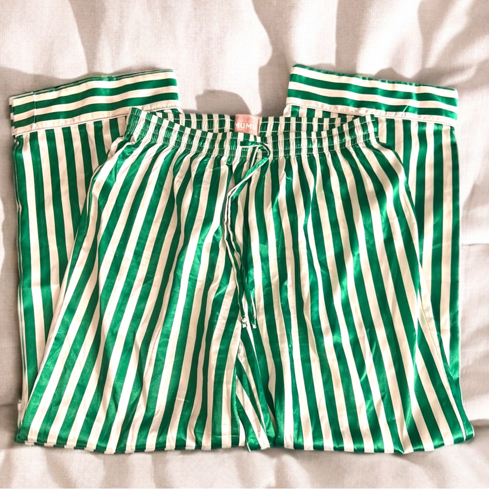 Show Me Your MuMu | Green and White Striped Silky Pajama Pants | NWOT | Sz:S